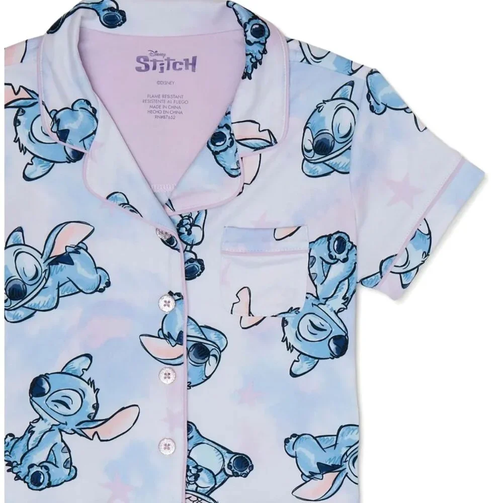 DISNEY LILO & STITCH Girl's XS 2 Piece Pajama Shorts Sleepwear Set SIZE 4-5 NEW